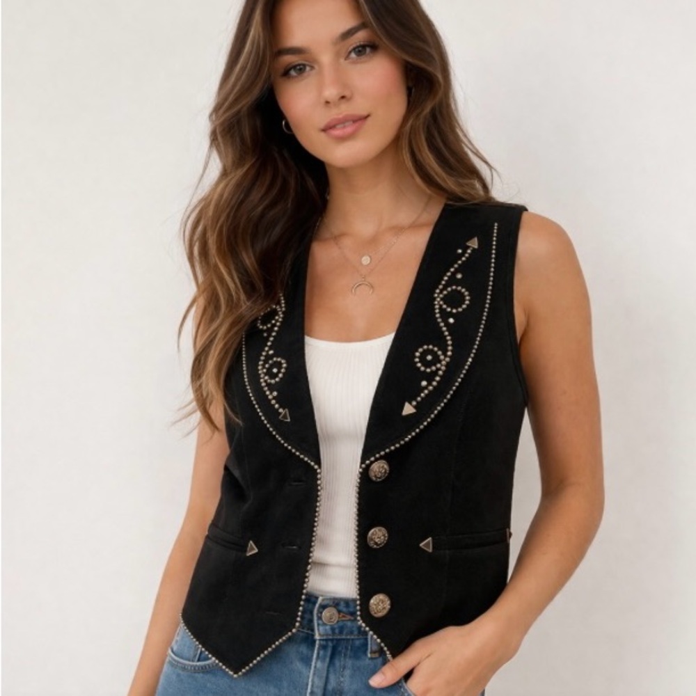 Cripple Creek Black Studded leather  Western Vest